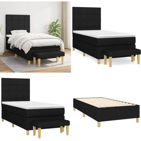 Cama box spring con colchón tela negro 90x200 cm - Colchón de muelles - Cama de muelles