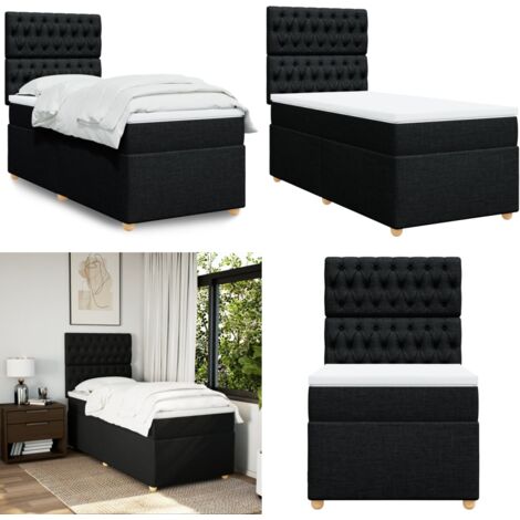 Cama box spring con colchón tela negro 90x200 cm - Colchón de muelles - Cama de muelles