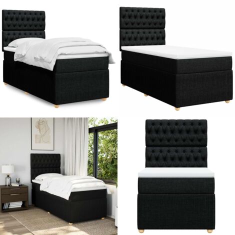 Cama box spring con colchón tela negro 90x200 cm - Colchón de muelles - Cama de muelles
