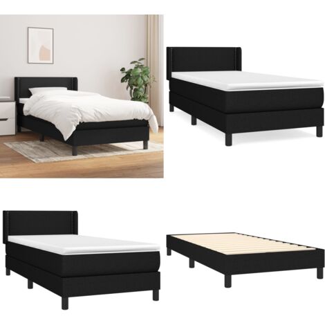 Cama box spring con colchón tela negro 90x200 cm - Colchón de muelles - Cama de muelles