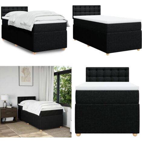 Cama box spring con colchón tela negro 90x200 cm - Colchón de muelles - Cama de muelles ensacados