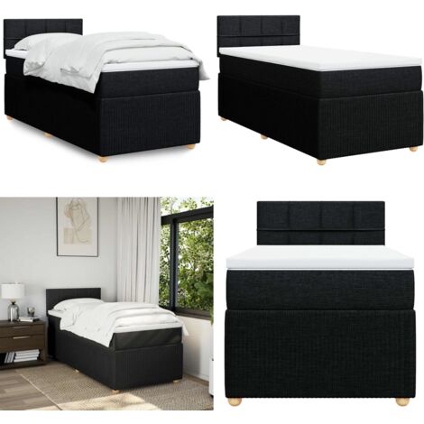 Cama box spring con colchón tela negro 90x200 cm - Colchón de muelles - Cama de muelles ensacados