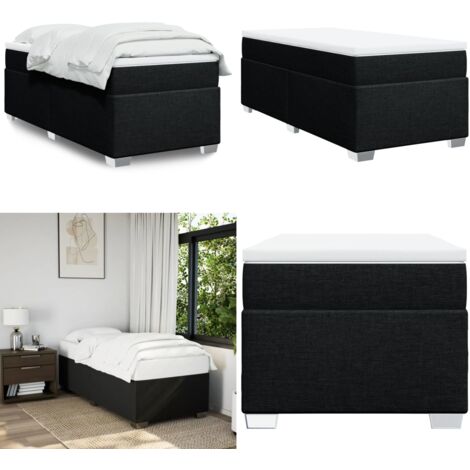 Cama box spring con colchón tela negro 90x200 cm - Colchón de muelles ensacados - Cama box spring
