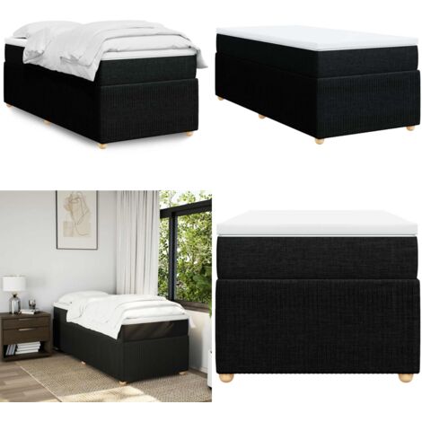 Cama box spring con colchón tela negro 90x200 cm - Colchón de muelles ensacados - Cama box spring