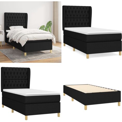 Cama box spring con colchón tela negro 90x200 cm - Colchón de muelles ensacados - Cama box spring