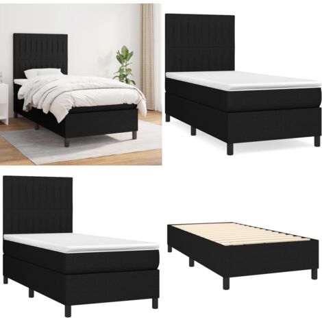 Cama box spring con colchón tela negro 90x200 cm - Colchón de muelles ensacados - Cama box spring