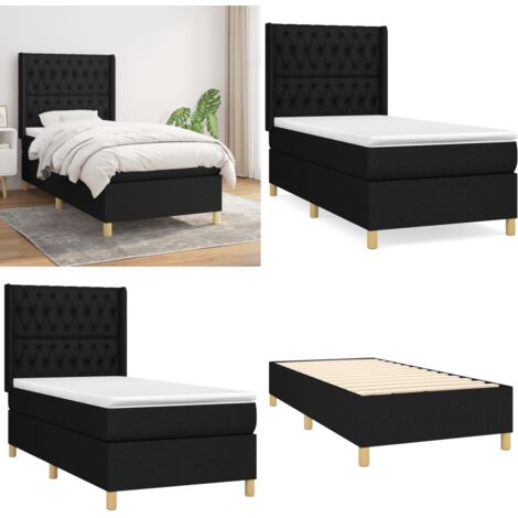 Cama box spring con colchón tela negro 90x200 cm - Colchón de muelles ensacados - Cama box spring