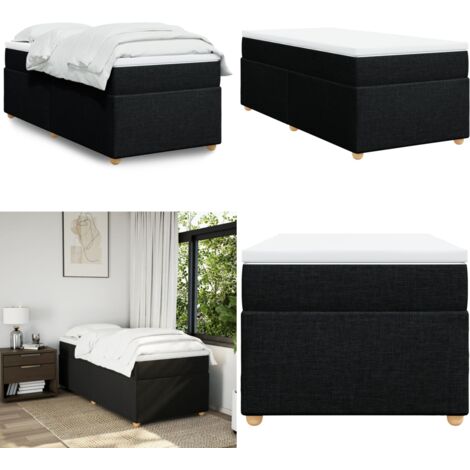 Cama box spring con colchón tela negro 90x200 cm - Colchón de muelles ensacados - Cama box spring