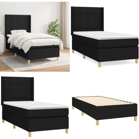 Cama box spring con colchón tela negro 90x200 cm - Colchón de muelles ensacados - Cama box spring