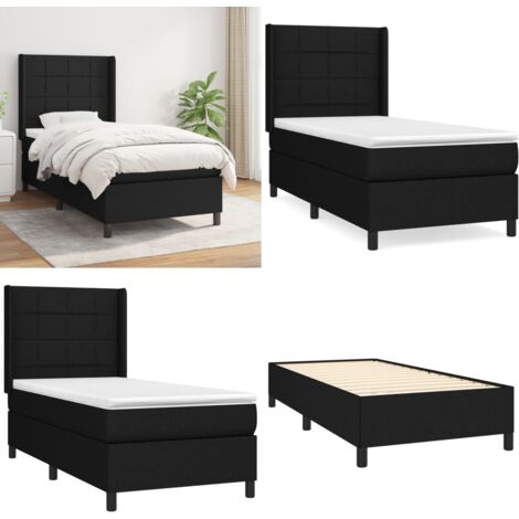 Cama box spring con colchón tela negro 90x200 cm - Colchón de muelles ensacados - Cama box spring