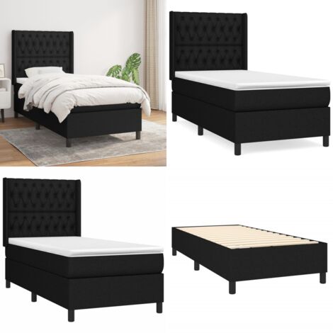 Cama box spring con colchón tela negro 90x200 cm - Colchón de muelles ensacados - Cama box spring