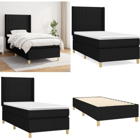 Cama box spring con colchón tela negro 90x200 cm - Colchón de muelles ensacados - Cama box spring