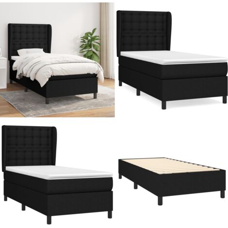 Cama box spring con colchón tela negro 90x200 cm - Colchón de muelles ensacados - Cama box spring