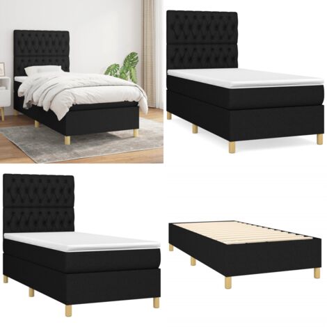 Cama box spring con colchón tela negro 90x200 cm - Colchón de muelles ensacados - Cama box spring