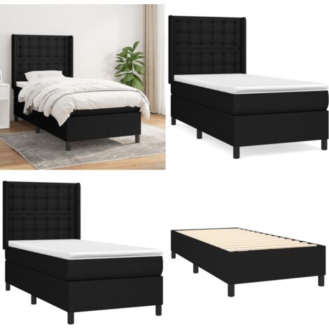 Cama box spring con colchón tela negro 90x200 cm - Colchón de muelles ensacados - Cama box spring