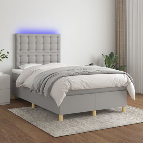 Cama box spring con colchón tela y LED gris claro 120x200 cm