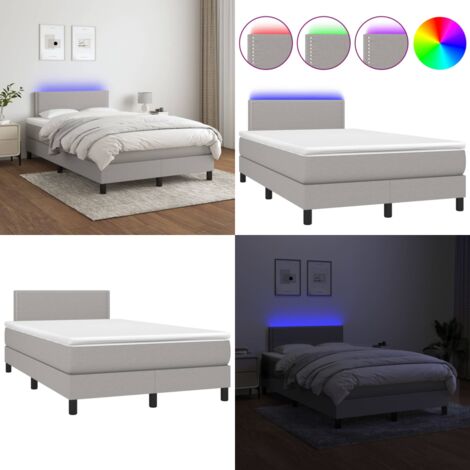 Cama box spring con colchón tela y LED gris claro 120x200 cm - Cama con luz LED - Colchón con luz