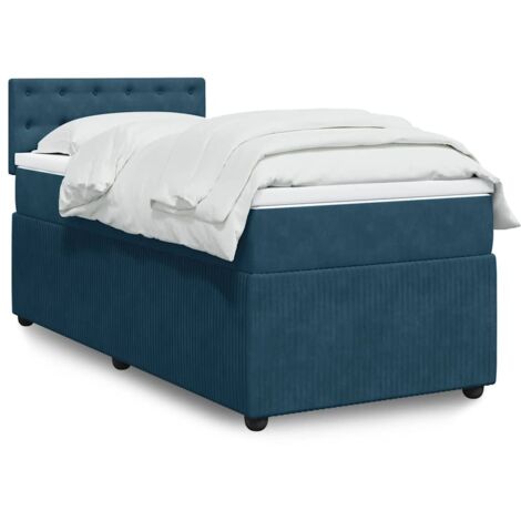 Cama box spring con colchón terciopelo azul 100x200 cm