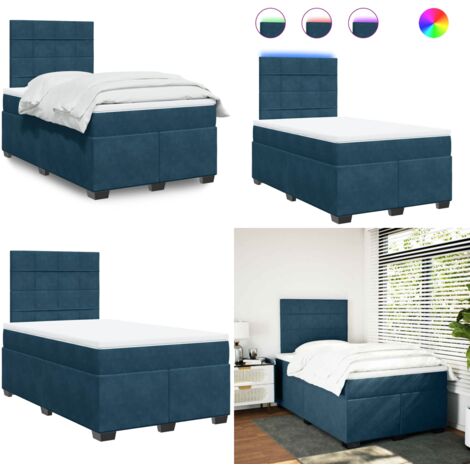Cama box spring con colchón terciopelo azul 120x190 cm - Cama de muelles ensacados - Cama con luz LED