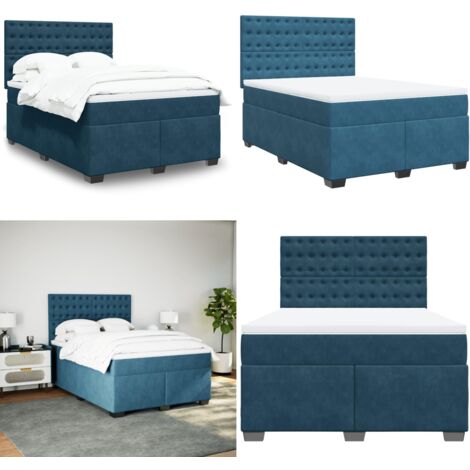 Cama box spring con colchón terciopelo azul 140x200 cm - Colchón de muelles ensacados - Cama box spring