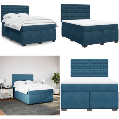Cama box spring con colchón terciopelo azul 140x200 cm - Colchón de muelles ensacados - Cama box spring