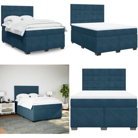 Cama box spring con colchón terciopelo azul 140x200 cm - Colchón de muelles ensacados - Cama box spring