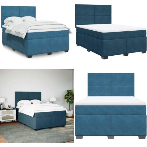 Cama box spring con colchón terciopelo azul 140x200 cm - Colchón de muelles ensacados - Cama box spring