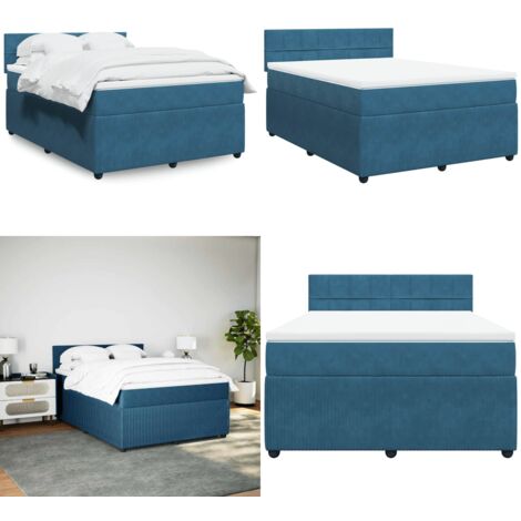 Cama box spring con colchón terciopelo azul 140x200 cm - Colchón de muelles ensacados - Cama con cabecero