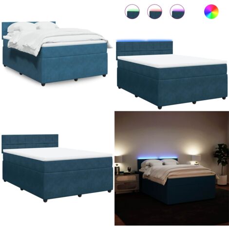 Cama box spring con colchón terciopelo azul 140x200 cm - Colchón de muelles ensacados - Cama con luz LED