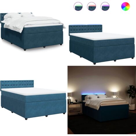 Cama box spring con colchón terciopelo azul 140x200 cm - Colchón de muelles ensacados - Cama con luz LED