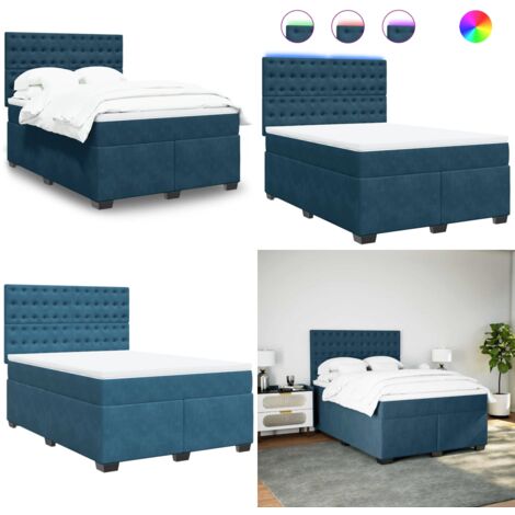 Cama box spring con colchón terciopelo azul 140x200 cm - Colchón de muelles ensacados - Cama con luz LED
