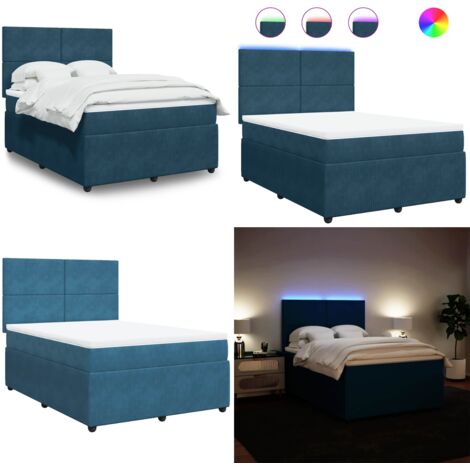 Cama box spring con colchón terciopelo azul 140x200 cm - Colchón de muelles ensacados - Cama con luz LED