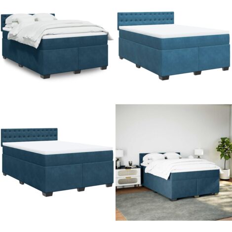 Cama box spring con colchón terciopelo azul 160x200 cm - Colchón de muelles ensacados - Cama box spring