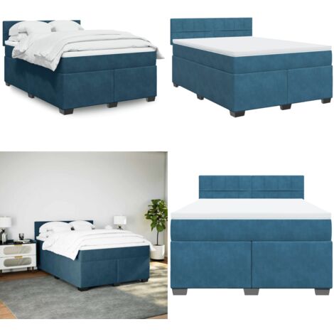 Cama box spring con colchón terciopelo azul 160x200 cm - Colchón de muelles ensacados - Cama box spring