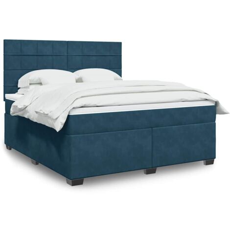 Cama box spring con colchón terciopelo azul 180x200 cm