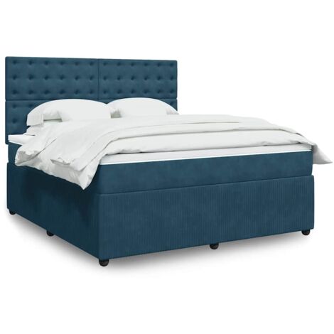 Cama box spring con colchón terciopelo azul 180x200 cm