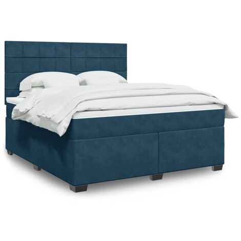 Cama box spring con colchón terciopelo azul 180x200 cm