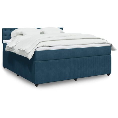 Cama box spring con colchón terciopelo azul 180x200 cm