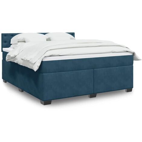 Cama box spring con colchón terciopelo azul 180x200 cm