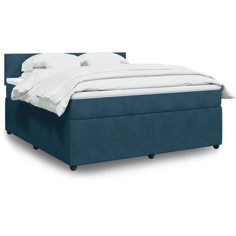 Cama box spring con colchón terciopelo azul 180x200 cm