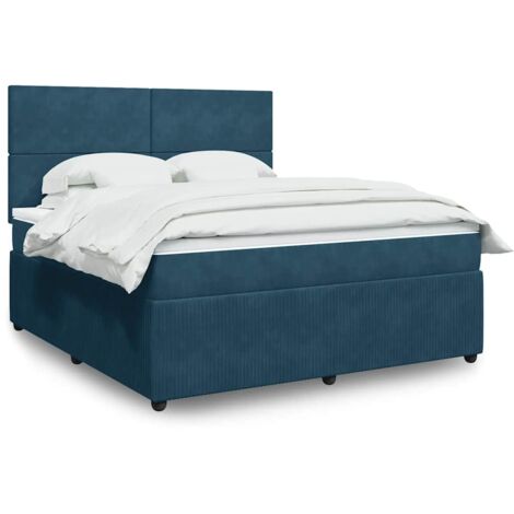 Cama box spring con colchón terciopelo azul 180x200 cm