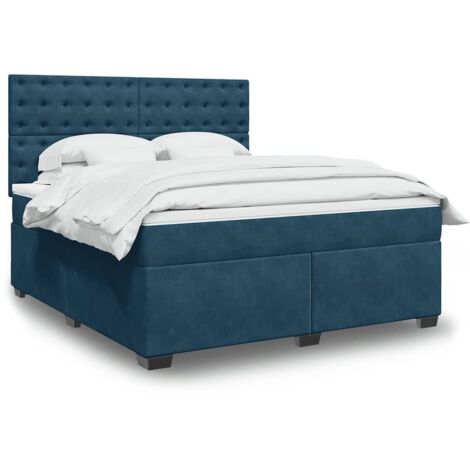 Cama box spring con colchón terciopelo azul 180x200 cm