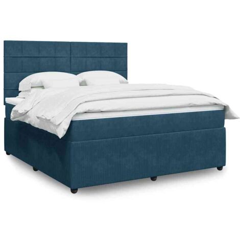 Cama box spring con colchón terciopelo azul 180x200 cm