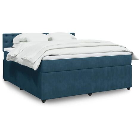 Cama box spring con colchón terciopelo azul 180x200 cm