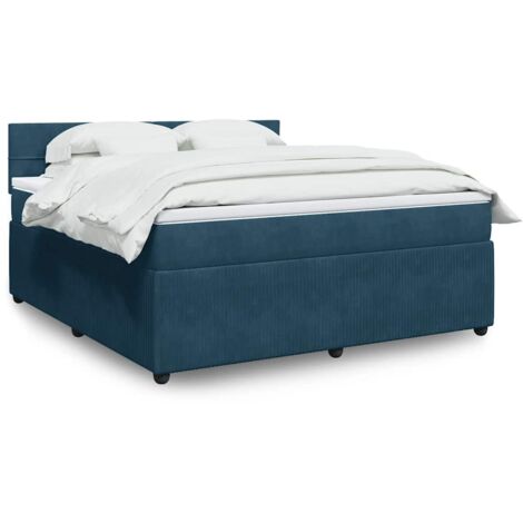 Cama box spring con colchón terciopelo azul 180x200 cm