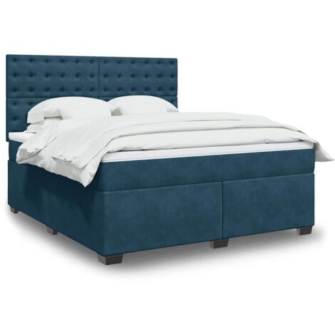 Cama box spring con colchón terciopelo azul 180x200 cm