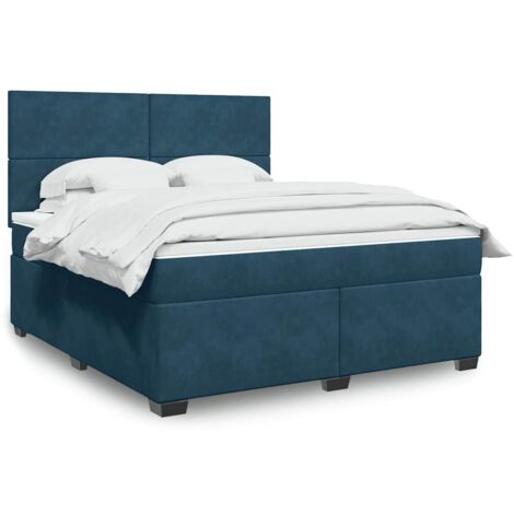 Cama box spring con colchón terciopelo azul 180x200 cm