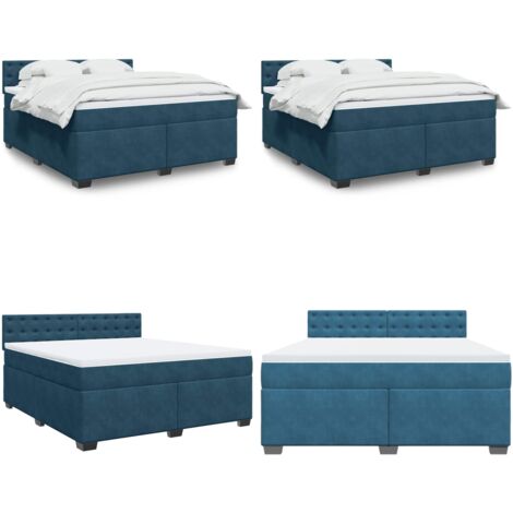 Cama box spring con colchón terciopelo azul 180x200 cm - Colchón de muelles - Cama de muelles ensacados