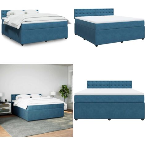 Cama box spring con colchón terciopelo azul 180x200 cm - Colchón de muelles - Cama de muelles ensacados