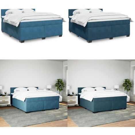 Cama box spring con colchón terciopelo azul 180x200 cm - Colchón de muelles - Cama de muelles ensacados